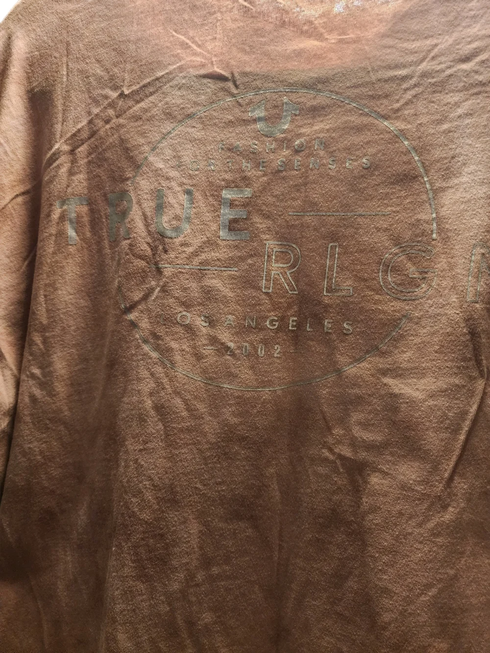 True Religion Men's Rust Brown Long Sleeve Logo Tee